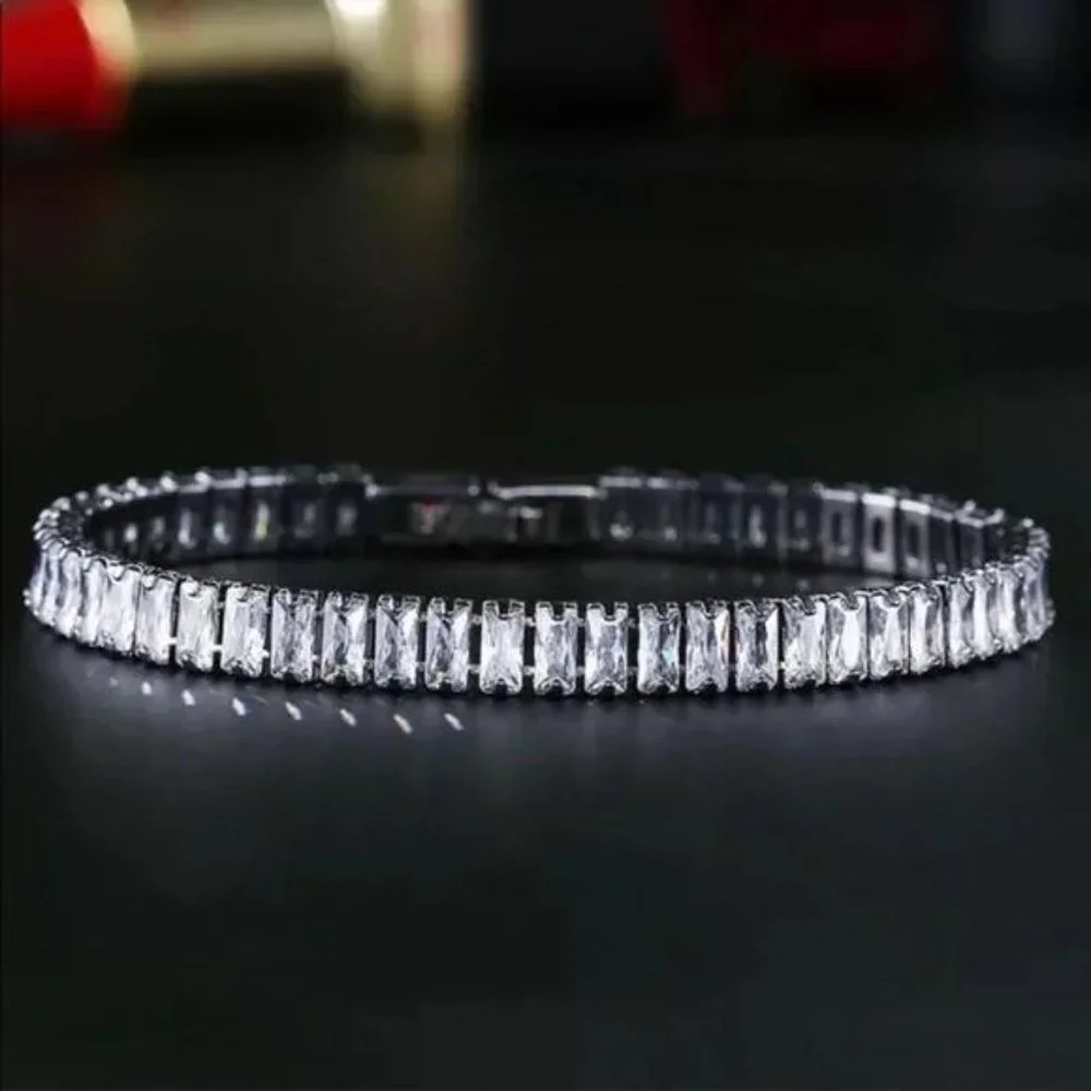 7” NEW 925 STERLING SILVER  DIAMOND BRACELET, NICE BRACELET, CUTE BRACELET, - Picture 3 of 5